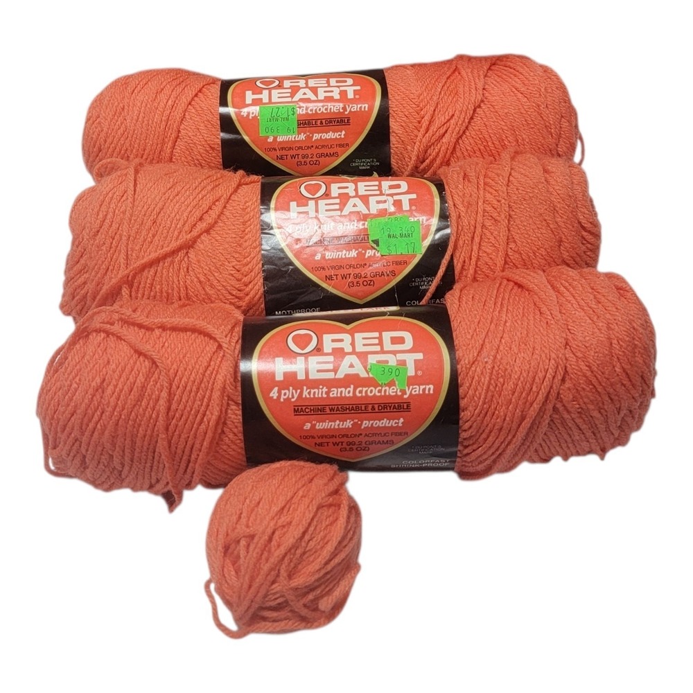 Vintage Red Heart 4 Ply Knit Crochet Yarn Medium Coral 252 Acrylic 3.5 oz Lot of